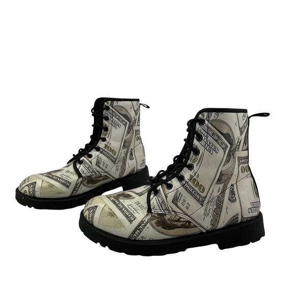Hundred Dollar Money Print Combat Boots US Men’s 7/Women’s 9 - Picture 1 of 12